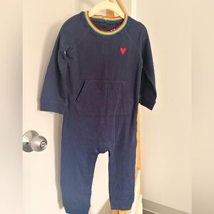 Primary | Navy Blue One Piece with Rainbow Collar & Embroidered Heart